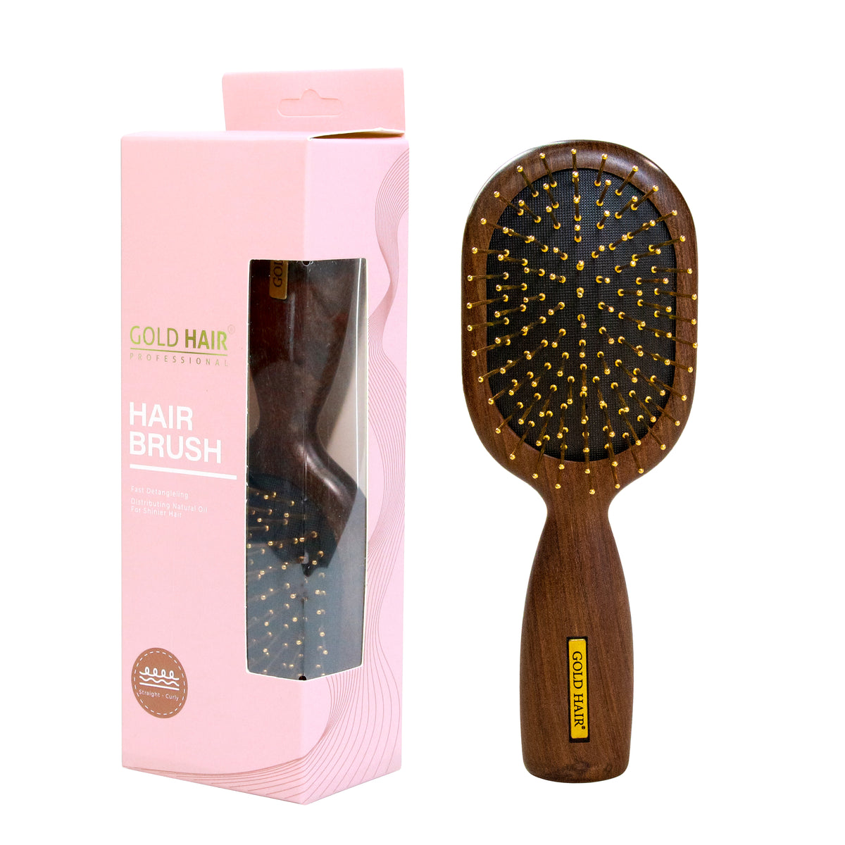 Gold Hair Fast Detangling Wooden Hair Brush