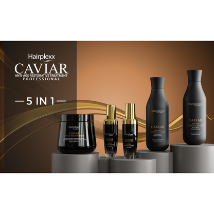 Hairplexx Caviar Anti Age Treatment Kit 5 in 1 - Shampoo, Conditioner, Serum, Essences, and Hair Mask for Restorative Hair Care