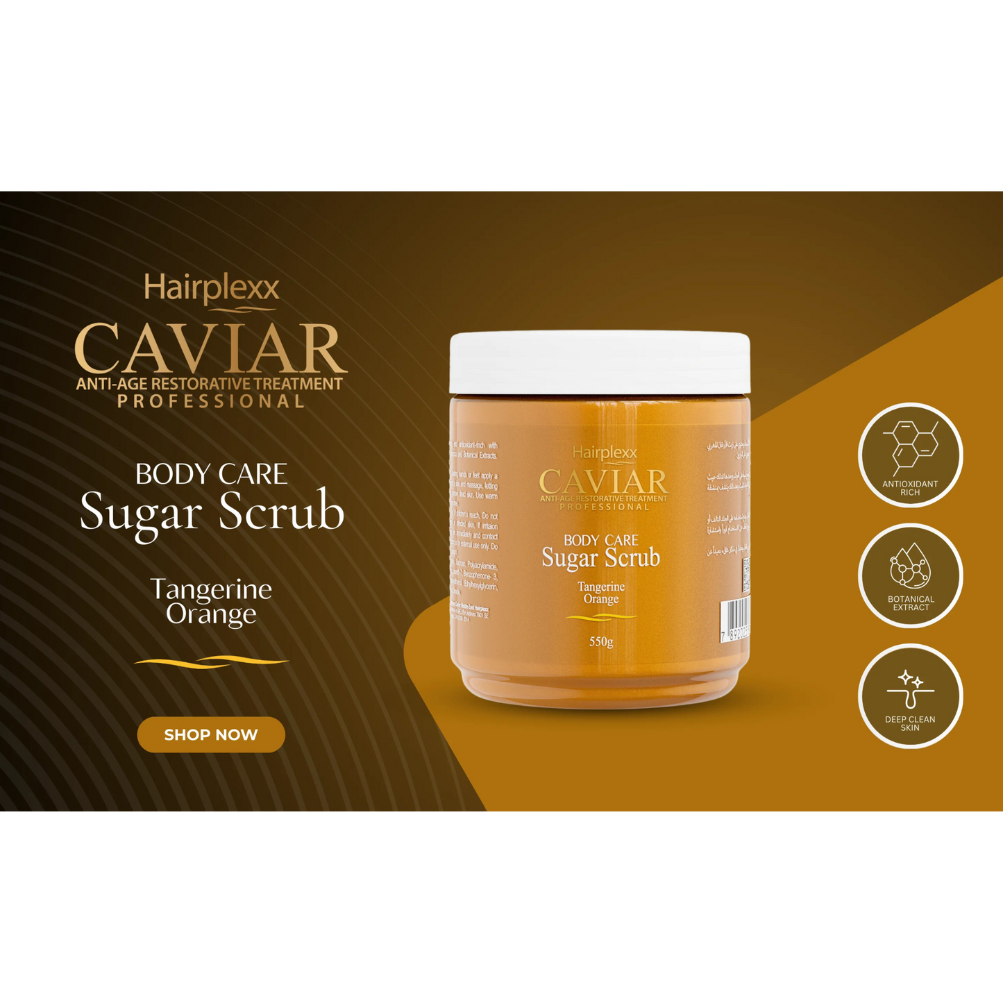 Hairplexx Caviar benefits to the body with caviar extract to exfoliate and hydrating skin and nourishing the body it engligthens also the skin barrier. For body care essentials. 